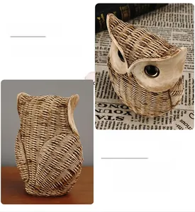 Detailed close-up of owl sculpture showing intricate resin woven texture and artistic eyes