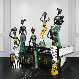 Lot de 6 figurines de femmes africaines en résine pour décoration de table ethnique