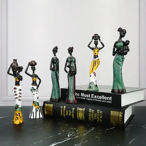 Lot de 6 figurines tribales africaines en résine décorative avec peintures colorées