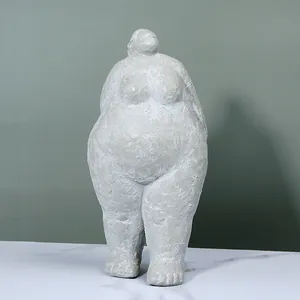 Modern resin fat yoga woman sculpture with textured finish for home table decor