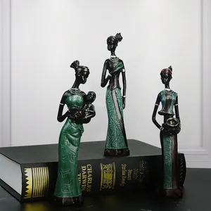 Lot de 3 figurines africaines vintage en résine pour décoration de table et salon
