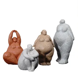 Set of 4 creative resin yoga woman sculptures with stony texture for home decor