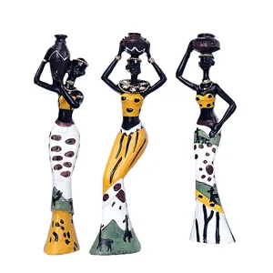 Lot de trois statues de femmes africaines en résine pour décoration de maison et bureau