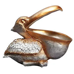 Figurine de pélican en résine créative bol de rangement pour clés bonbons décoration