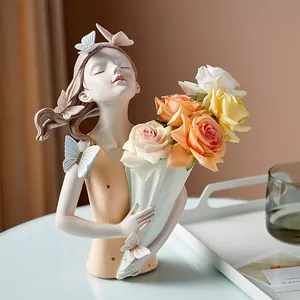 Moderne Mädchen Schmetterling Figur Harz Vase Nordische Künstlerische Statue Für Haus Schreibtisch Dekoration Kreative Figur Ornament Blumentopf