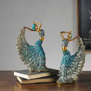 Vintage European Peacock Dancer Lady Figurine Resin Statue Elegant Sculpture Home Living Room Office Desktop Decor Ornament