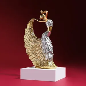 Elegant gold and silver peacock dancer resin figurine for home living room decor