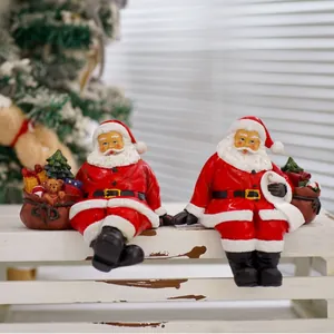 Vintage Resin Santa Claus Figurine Ornament Sitting Desktop Decoration With Gift Bag Mini Christmas Tree Home Party Decor