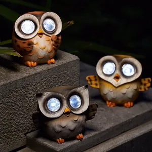 Solar Powered Owl Garden Lights Resin Animal Statue With Glowing LED Eyes For Outdoor Yard Patio Landscape Decoration