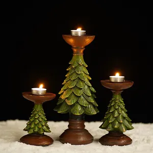 Chandelier Sapin de Noël Résine Vintage Vert Or Support Bougie Bureau Pour Maison Restaurant Décoration Noël Ornement Ambiance