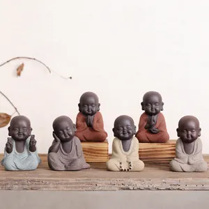Zen Little Monk Tea Pet Zisha Ceramic Figurine Handmade Buddha Statue For Tea Tray Desk Decoration Meditation Alms Ornaments