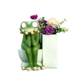 Figura de rana solar con maceta para jardín y decoración exterior de resina