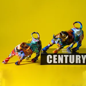 Esculturas de toros de resina con graffiti coloridos para decoración moderna de hogar