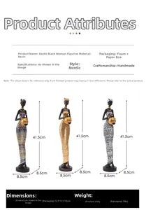 Three African women figurines in colorful graffiti and gold resin with dimensions