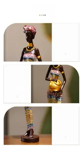 Detailed macro view showing the ethnic patterns and resin texture of African woman statue