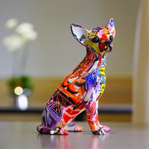 Moderne Bunte Graffiti Chihuahua Hund Statue Kunst Harz Figur Wohnkultur Wohnzimmer Büro Desktop Ornament Tier Skulptur