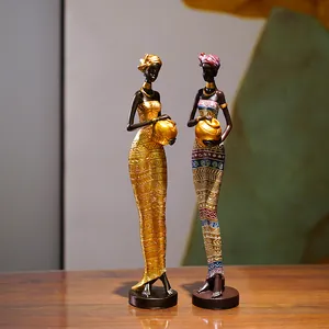 African tribal woman figurines in gold and colorful resin for home decor sculptures