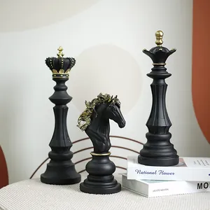 Noorse Hars Internationale Schaakornamenten Koning Koningin Paard Beelden Mat Zwart Wit Beeldjes Voor Huis Kantoor Bureau Decor