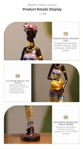 Détails de figurine de femme africaine en résine avec collier doré et motifs tribaux