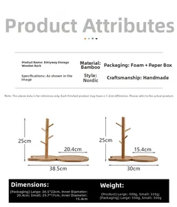 Size chart showing dimensions for handmade bamboo entryway key organizer tray