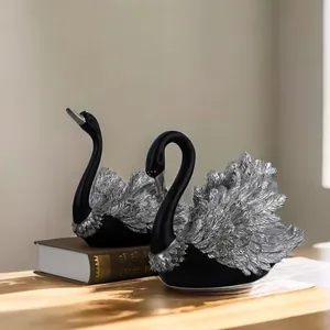 Noords Modern Hars Zwaan Beeldje Woondecoratie Woonkamer Ornament Mat Zwart Zilver Dierenstandbeeld Huwelijksverjaardag Cadeau