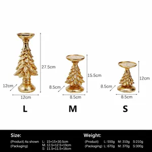 Goldener Weihnachtsbaum-Kerzenständer-Set mit detaillierten Größen- und Gewichtsangaben