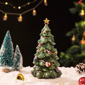 Mini hars kerstboom tafeldecoratie met feestelijke ornamenten en glitter afwerking