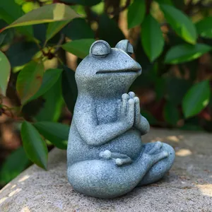 Meditating yoga frog garden statue with stone texture resin for outdoor zen decor
