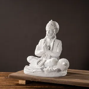 Intricate white resin Hanuman statue in prayer pose for Hindu home decor