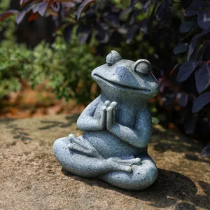 Zen meditation frog garden statue with stone texture finish for outdoor yoga decor
