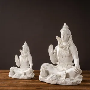 Hindu Shiva resin statue set in white, showing two sizes for home desktop decor