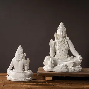 Meditating Lord Shiva statue in white resin, front and back view for home decor