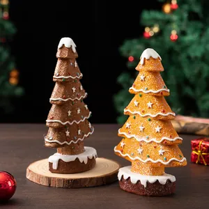 Gingerbread and chocolate style resin Christmas tree models for festive tabletop decor