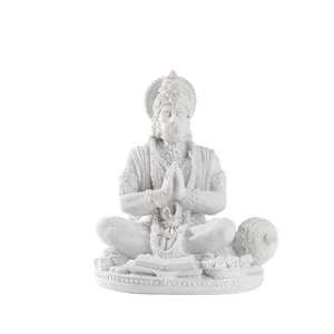 Handcrafted white resin Hanuman deity statue in a sitting prayer pose for home decor