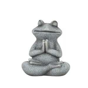 Meditating yoga frog resin statue with stone texture for garden or home decor