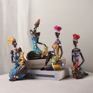 Exotic African Lady Figurine Resin Tribal Woman Statue Handmade Painted Ethnic Sculpture For Home Office Shelf Art Decor