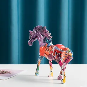 Graffiti style colorful horse statue resin animal ornament for home office tabletop decor