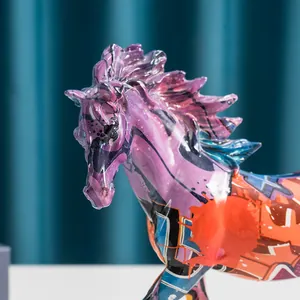 Detailed close-up of vibrant graffiti patterns on a modern horse statue resin ornament