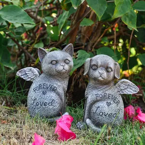 Statues commémoratives pour animaux en résine avec ailes d'ange et texte Forever Loved