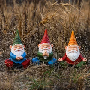 Three meditating garden gnome statues in zen poses for outdoor resin patio decoration