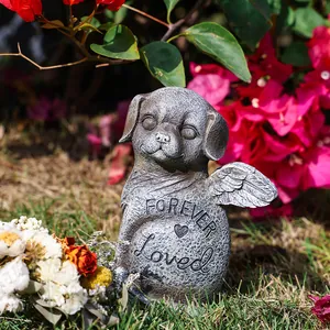 Statue d'ange pour chien en résine avec gravure Forever Loved pour décor de jardin
