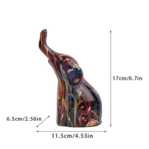 Dimensions de la statue d'éléphant colorée indiquant 17 cm de haut et 11,5 cm de long