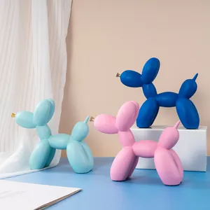 Statues de chien ballon en résine moderne bleu mat et rose pour décoration de bureau