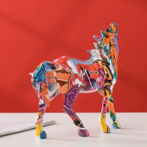 Macro detail of graffiti art horse sculpture with vibrant colorful resin finish