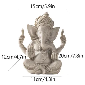 Detailed dimensions of Ganesha resin statue showing height of 7.8 inches and 15cm width