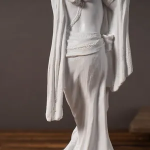 Close-up of white resin Krishna statue showing intricate robe folds and bead details