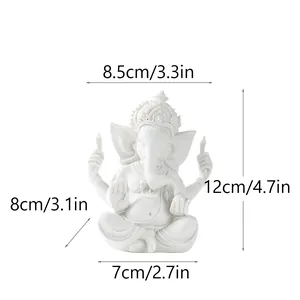 Detailed dimensions of white Ganesha resin statue with 12cm height and Om symbol detail