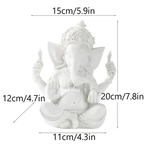 Detailed size guide of white resin Hindu Lord Ganesha statue showing 20cm height and 15cm width