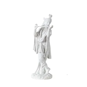 White resin Krishna statue figurine playing flute, Southeast Asian home decor accent