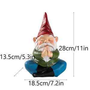 Detailed view of meditating garden gnome resin statue showing precise dimensions and height